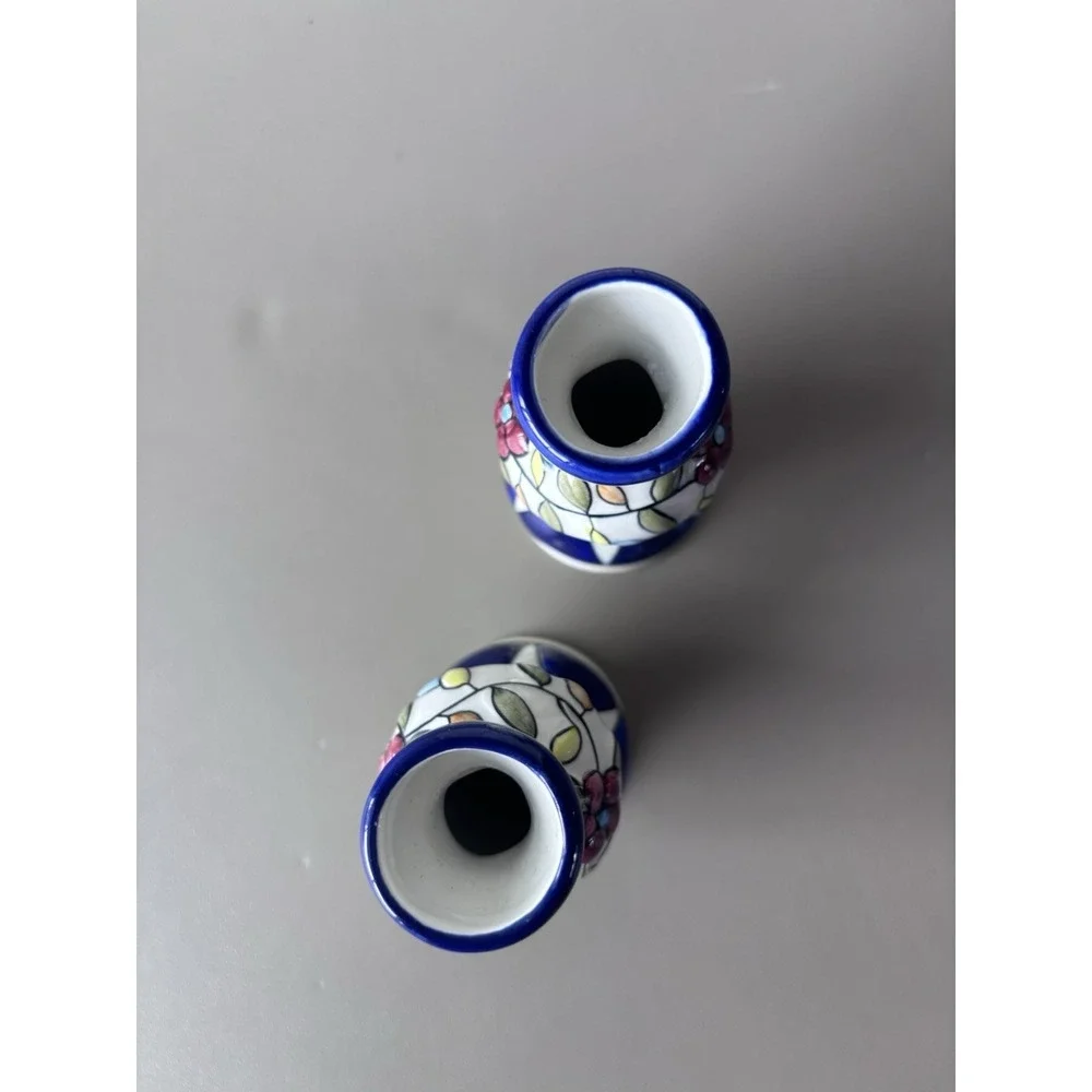Set/2 Aviv Judaica Shabbat Candlesticks Hand Painted‎ Ceremic 4.5